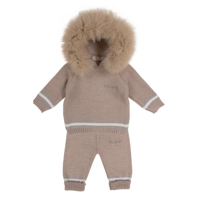 Picture of Bimbalo Baby Boys Knitted set with Detachable Trim - Beige Grey Ivory