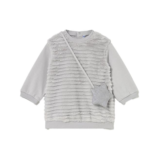 Picture of Mayoral Toddler Girls Winter Faux Fur Dress With Bag Set X 2 - Pearl Grey