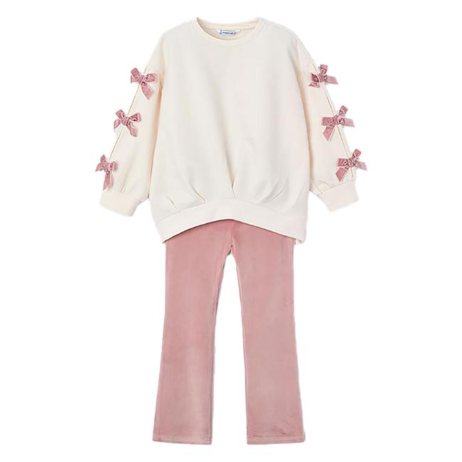 Picture of Mayoral Girls Winter Bow Detail Sweater & Leggings Set X 2 - Make-up Pink