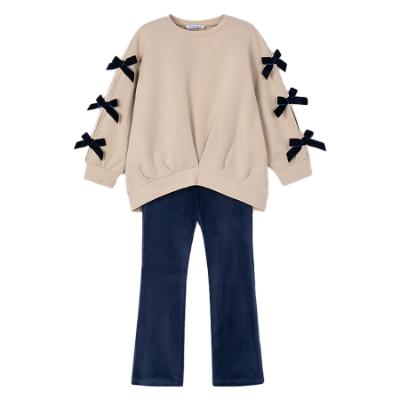 Picture of Mayoral Girls Winter Bow Detail Sweater & Leggings Set X 2 - Navy Blue