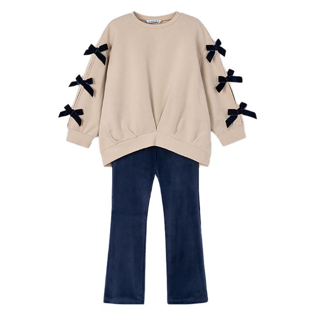 Picture of Mayoral Girls Winter Bow Detail Sweater & Leggings Set X 2 - Navy Blue