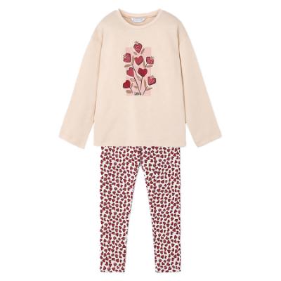 Picture of Mayoral Girls Winter Strawberry Love Hearts Top & Legging Set X 2 - Beige Red