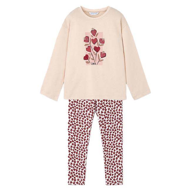Picture of Mayoral Girls Winter Strawberry Love Hearts Top & Legging Set X 2 - Beige Red