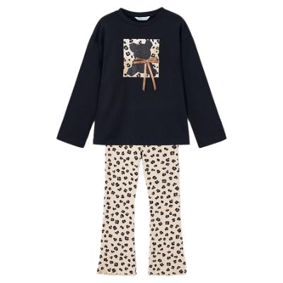 Picture of Mayoral Girls Winter Glitter Teddy Bear Top & Legging Set X 2 - Black Beige