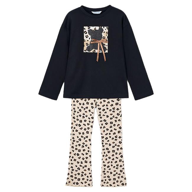 Picture of Mayoral Girls Winter Glitter Teddy Bear Top & Legging Set X 2 - Black Beige