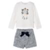 Picture of Mayoral Girls Winter Top & Velvet Bow Shorts Set X 2 - Ivory Navy Blue