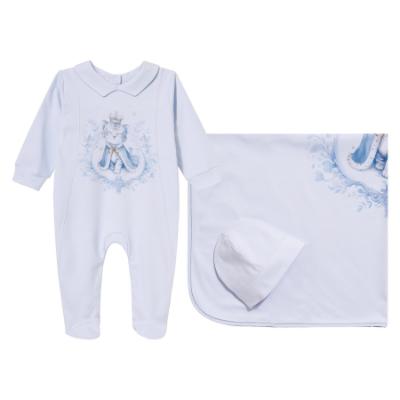 Picture of Sofija Baby Asim Collection Babygrow With Collar Hat & Swaddle Set X 3 - Blue