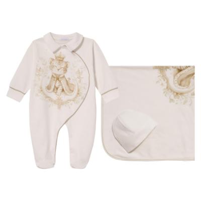 Picture of Sofija Baby Asim Collection Front Opening Babygrow  Hat & Swaddle Set X 3 - Ivory
