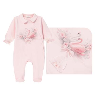 Picture of Sofija Baby Irmina Collection Babygrow With Collar Hat & Swaddle Set X 3 - Pink