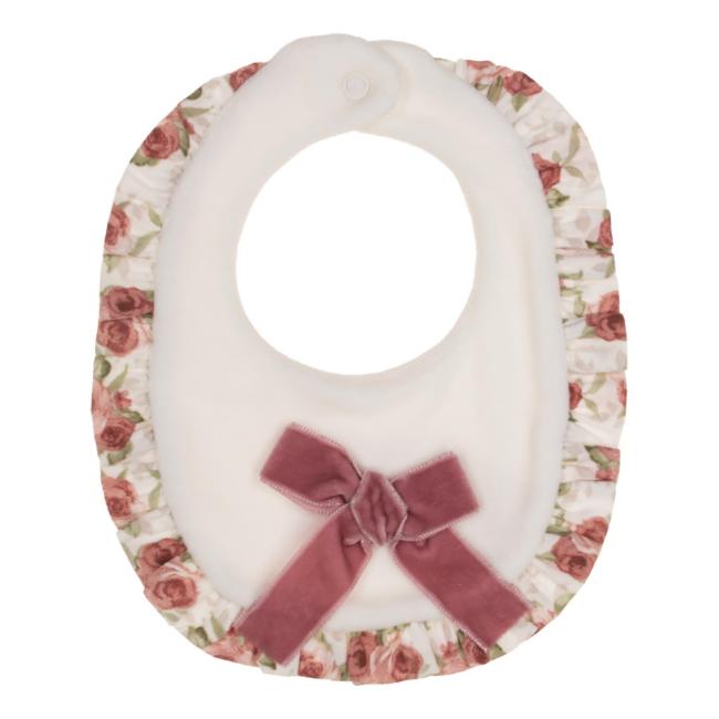 Picture of Deolinda Baby Girls Ella Floral Frill Bib - Ivory Dark Pink