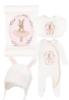 Picture of Jamiks Kids Baby Girls Eugenie Ballerina Babygrow Hat Swaddle Bib Velour Set X 4 - Ivory Pink
