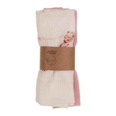 Picture of Jamiks Kids Baby Girls Charlene 3 Bears Organic Muslin Gift Set X 2 - Ivory Pink