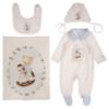 Picture of Jamiks Kids Baby Boys Andretti Rocking Horse  Babygrow Hat Swaddle Bib Velour Set X 4 - Ivory Pale Blue