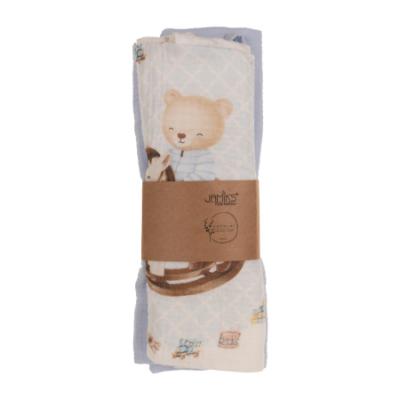Picture of Jamiks Kids Baby Boys Andretti Rocking Horse Organic Muslin Gift Set X 2 - Ivory Pale Blue