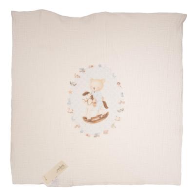 Picture of Jamiks Kids Baby Boys Andretti Rocking Horse Organic Muslin Gift Set X 2 - Ivory Pale Blue