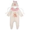 Picture of Jamiks Kids Baby Girls Soeli Teddy Bear Babygrow Hat Swaddle Bib Velour Set X 4 - Ivory Pink