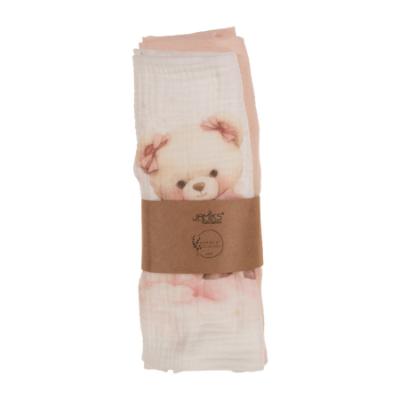 Picture of Jamiks Kids Baby Girls Soeli Teddy Bear Organic Muslin Gift Set X 2 - Ivory Pink