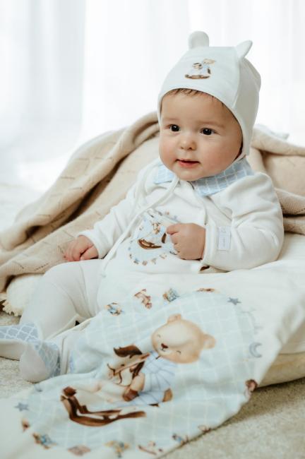 Picture of Jamiks Kids Baby Boys Andretti Rocking Horse  Babygrow Hat Swaddle Bib Velour Set X 4 - Ivory Pale Blue