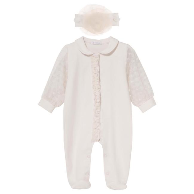 Picture of Sofija Baby Sabrina Collection Heart Tulle Babygrow With Headband Set X 2 - Ivory