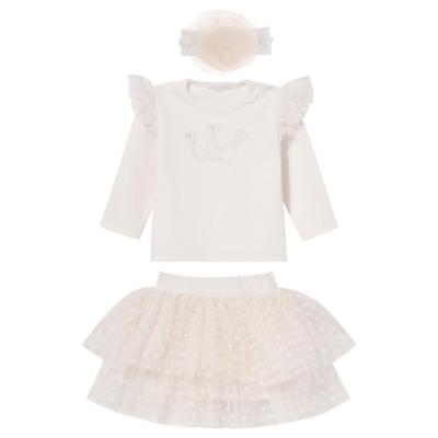 Picture of Sofija Baby Sabrina Collection Top & Tulle Heart Skirt & Headband Set x 3 - Ivory