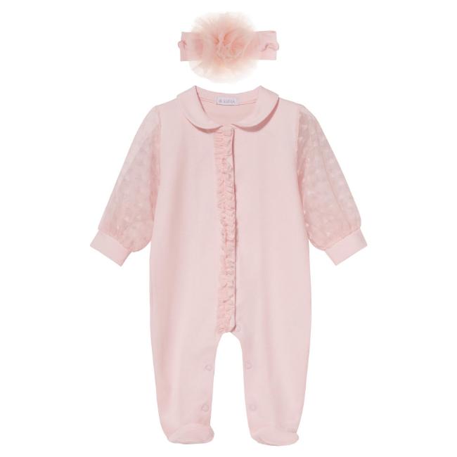 Picture of Sofija Baby Sabrina Collection Heart Tulle Babygrow With Headband Set X 2 - Pink