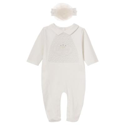 Picture of Sofija Baby Bambini Collection Babygrow With Collar & Tulle Headband Set X 2- Ivory
