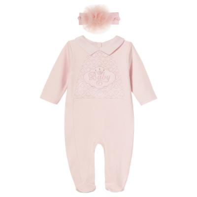 Picture of Sofija Baby Bambini Collection Babygrow With Collar & Tulle Headband Set X 2 - Pink