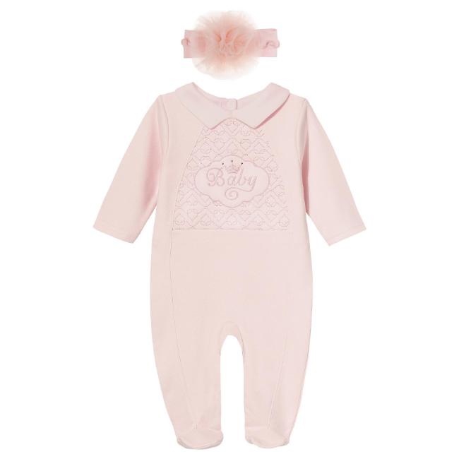 Picture of Sofija Baby Bambini Collection Babygrow With Collar & Tulle Headband Set X 2 - Pink