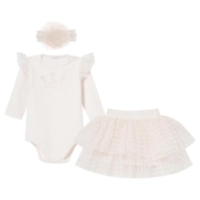 Picture of Sofija Baby Sabrina Collection Bodysuit & Tulle Heart Skirt & Headband Set x 3 - Ivory