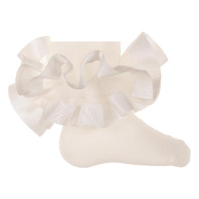 Picture of Beau KiD Girls Ruffle Ribbon & Tulle Ankle Socks - Ivory