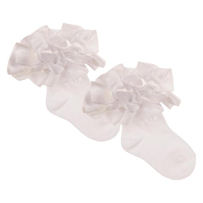 Picture of Beau KiD Girls Ruffle Ribbon & Tulle Ankle Socks - White