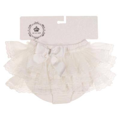 Picture of Beau KiD Baby Girls Lace Ruffle Bloomer Panties With Diamante Satin Bow - Ivory