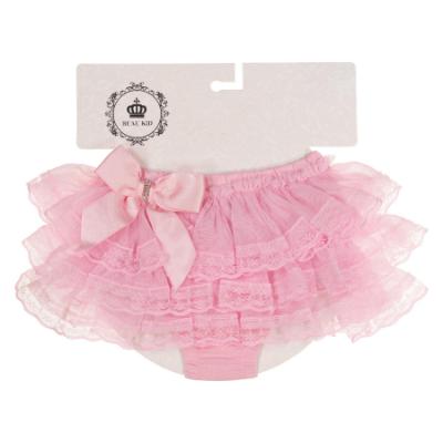 Picture of Beau KiD Baby Girls Lace Ruffle Bloomer Panties With Diamante Satin Bow - Pink