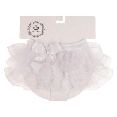Picture of Beau KiD Baby Girls Lace Ruffle Bloomer Panties With Diamante Satin Bow - White