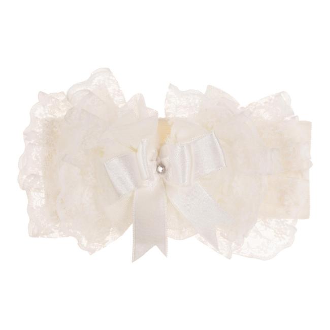 Picture of Beau KiD Baby Girls Lace Ruffle Soft Headband With Diamante Satin Bow - Ivory