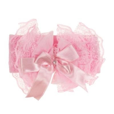 Picture of Beau KiD Baby Girls Lace Ruffle Soft Headband With Diamante Satin Bow - Pink