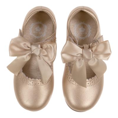 Picture of Beau KiD Girls Easy On Detachable Satin Bow Mary Jane Shoe  - Metallic Gold Leather
