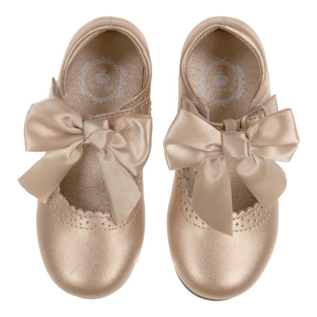 Picture of Beau KiD Girls Easy On Detachable Satin Bow Mary Jane Shoe  - Metallic Gold Leather