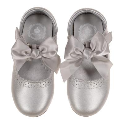 Picture of Beau KiD Girls Easy On Detachable Satin Bow Mary Jane Shoe  - Metallic Silver Leather