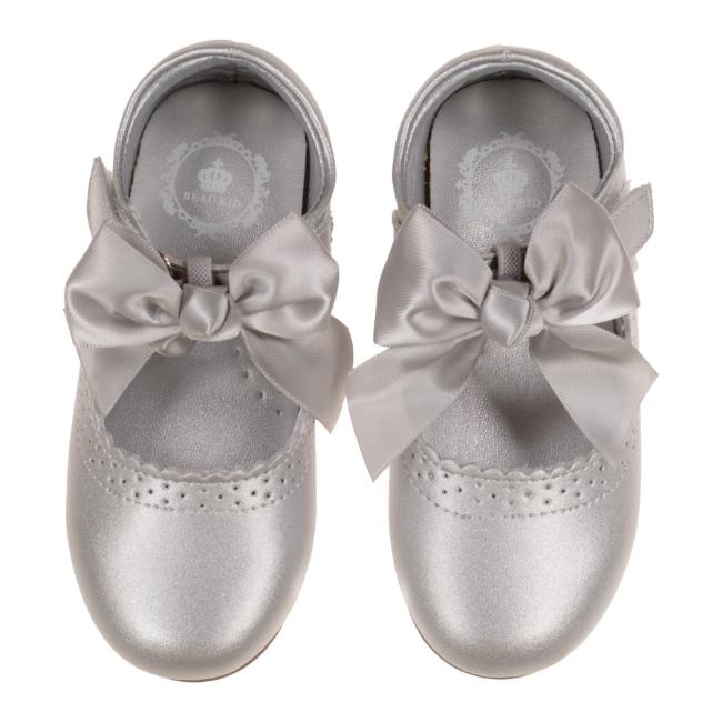 Picture of Beau KiD Girls Easy On Detachable Satin Bow Mary Jane Shoe  - Metallic Silver Leather