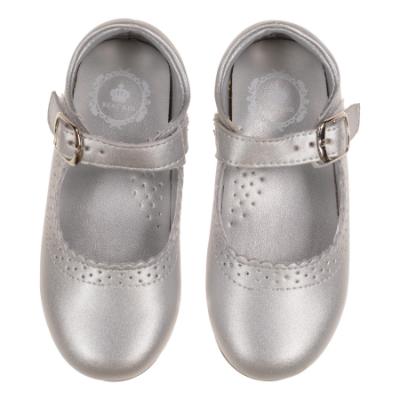 Picture of Beau KiD Girls Easy On Detachable Satin Bow Mary Jane Shoe  - Metallic Silver Leather