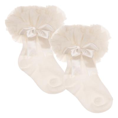 Picture of Beau KiD Girls TuTu Tulle Ruffle Ankle Socks With Satin Bow - Ivory
