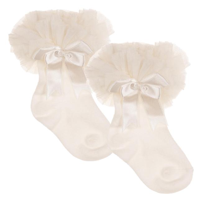 Picture of Beau KiD Girls TuTu Tulle Ruffle Ankle Socks With Satin Bow - Ivory