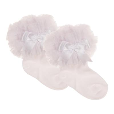 Picture of Beau KiD Girls TuTu Tulle Ruffle Ankle Socks With Satin Bow - White