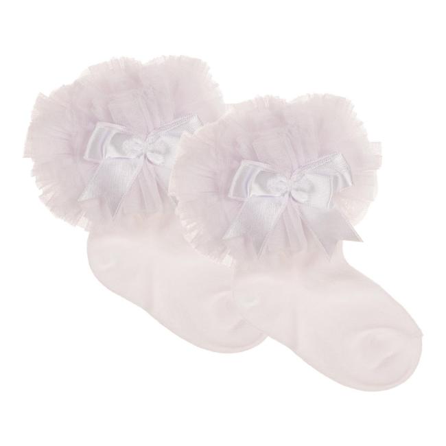 Picture of Beau KiD Girls TuTu Tulle Ruffle Ankle Socks With Satin Bow - White