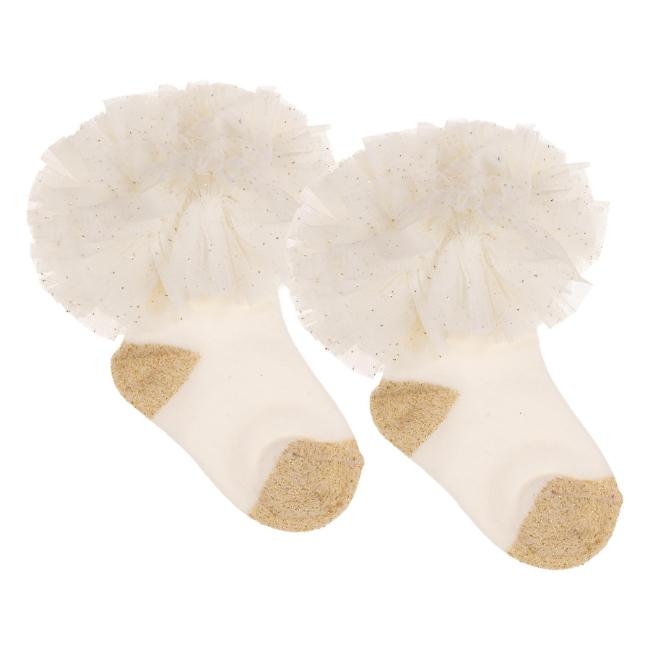 Picture of Beau KiD Girls Tulle Ruffle Ankle Socks With Gold Fleck - Ivory Gold