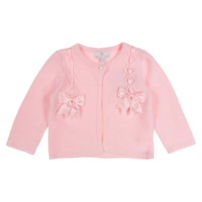 Picture of Beau KiD Girls Cotton Knit Cardigan With Satin Bows - Pink