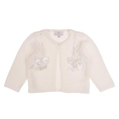 Picture of Beau KiD Girls Cotton Knit Cardigan With Satin Bows - White