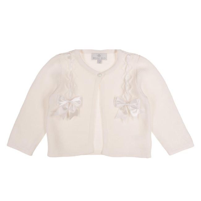 Picture of Beau KiD Girls Cotton Knit Cardigan With Satin Bows - White
