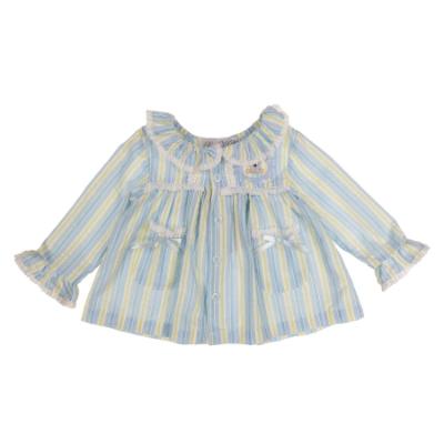 Picture of Beau KiD Baby Girls Embroidered Teddy Stripe Pyjamas Set X 2 - Blue Lemon